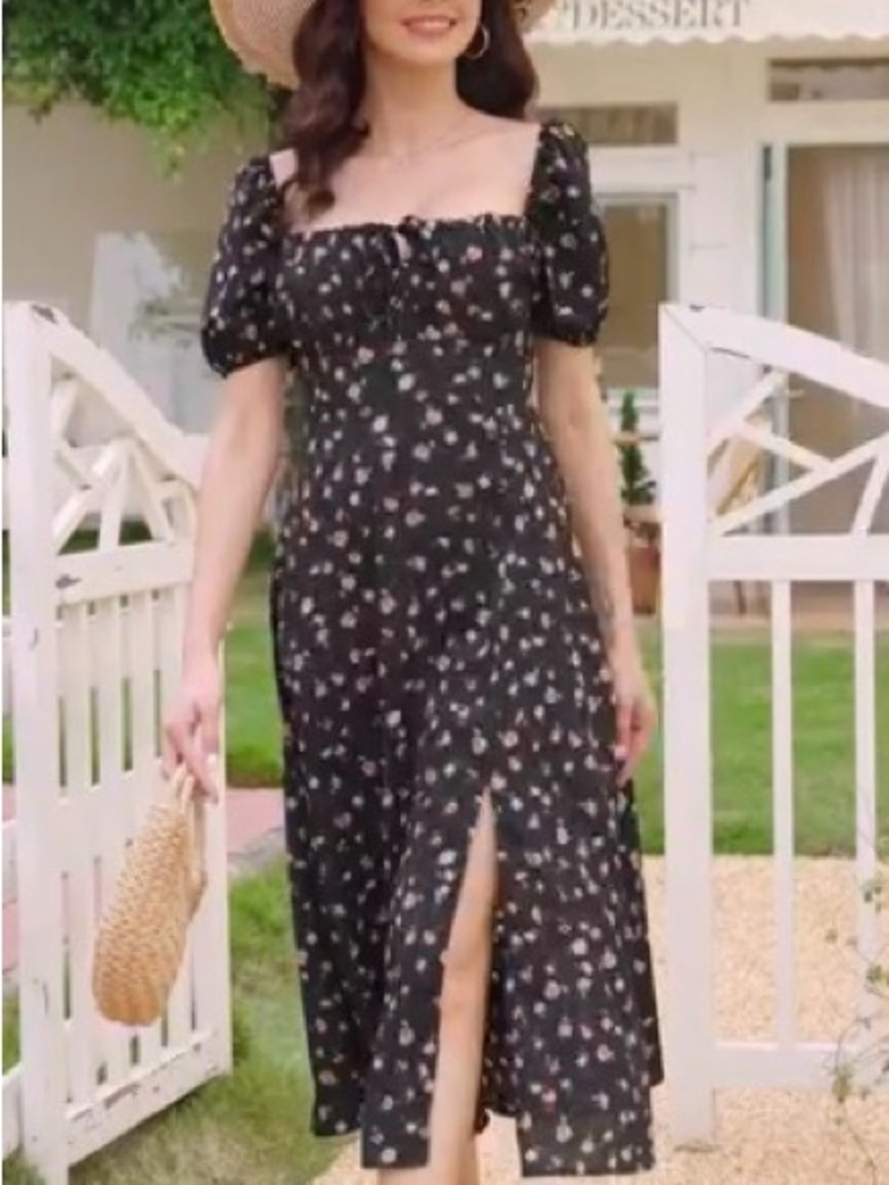 Women’s Black Floral Puff Sleeve Dress